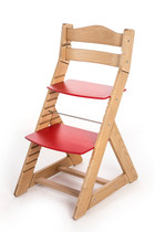Rastúca stolička MAJA - guľatá opierka (dub svetlý, červená)
