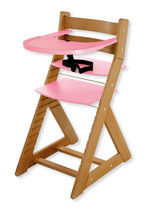 Rastúca stolička ELA - s veľkým pultíkom (dub svetlý, ružová)