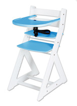 Rastúca stolička ELA - s veľkým pultíkom (biela, modrá)
